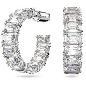 Brand New! SWAROVSKI Matrix hoop earrings Octagon cut, White, Rhodium plated